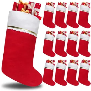 12 Pack 19 Inches Felt Christmas Stockings Red White Hanging Ornaments with White Cuff Gold Trim for Family Christmas Holiday Decorations