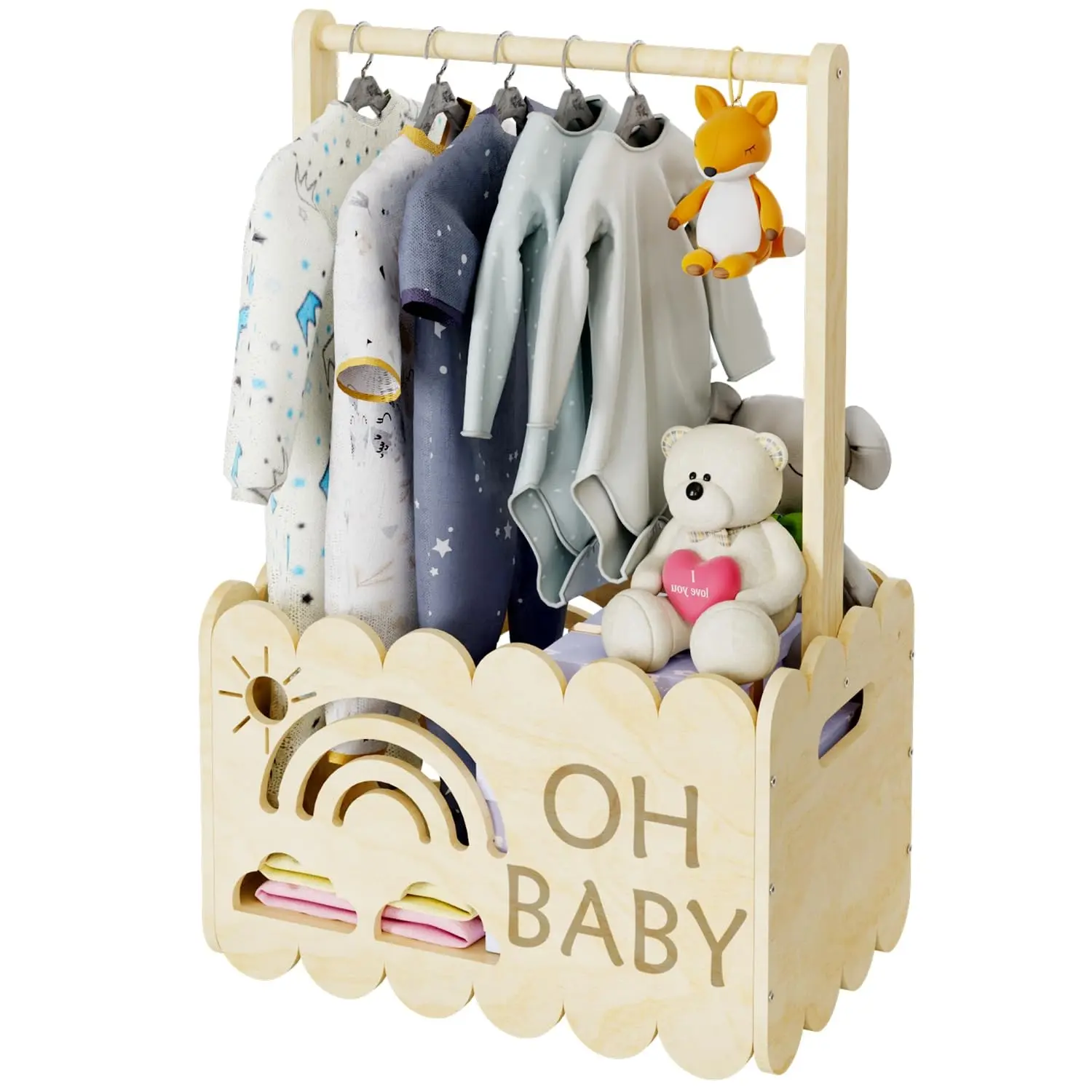 Wooden Baby Shower Crate Closet Gift Basket for Boys and Girls, Welcome Baby Gift for New Parents, Suitable for Pregnancy Gift(Gift)