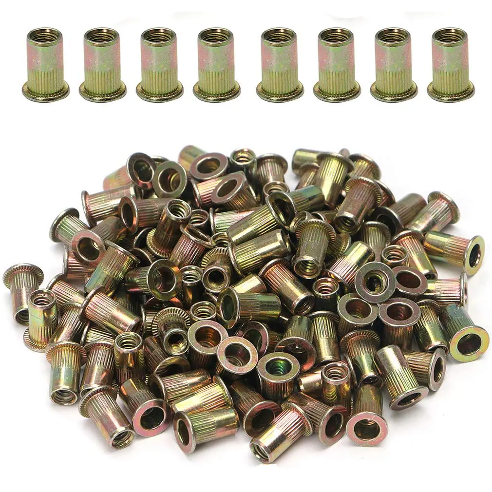 100 count Carbon Steel Metric M6 Rivet Nuts Threaded Rivet Insert Nutsert Rivnuts Kit M6-1.0mm