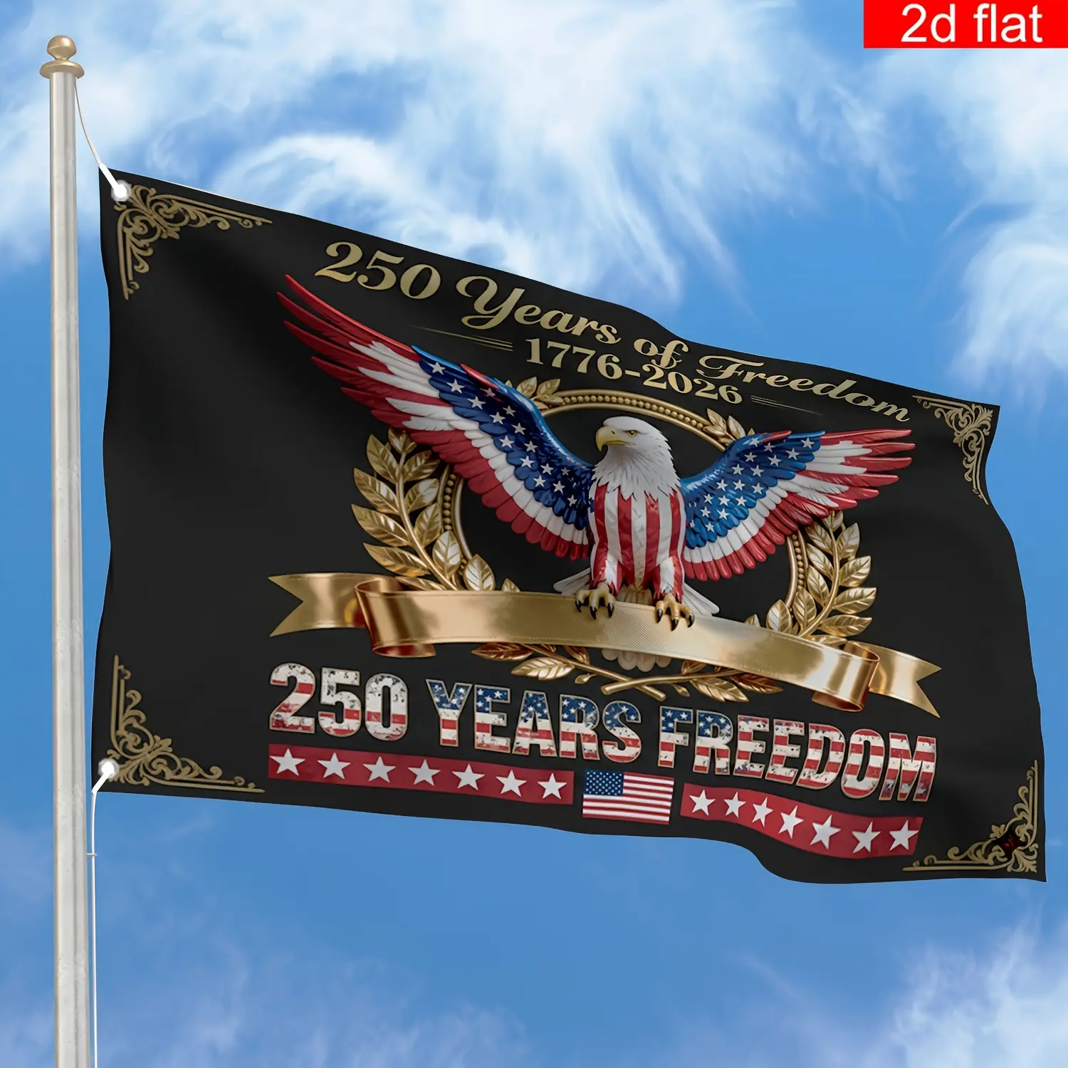 2D Flat, 2D Flat Banner, 1pc, American Independence Day 250Th Anniversary Flag Banner, 1776-2026, 250 Years of Freedom, Bald Eagle Design, Outdoor Yard And Garden Decoration, 250Th Anniversary Commemorative Patriotic Banner, Multi-Size Selection
