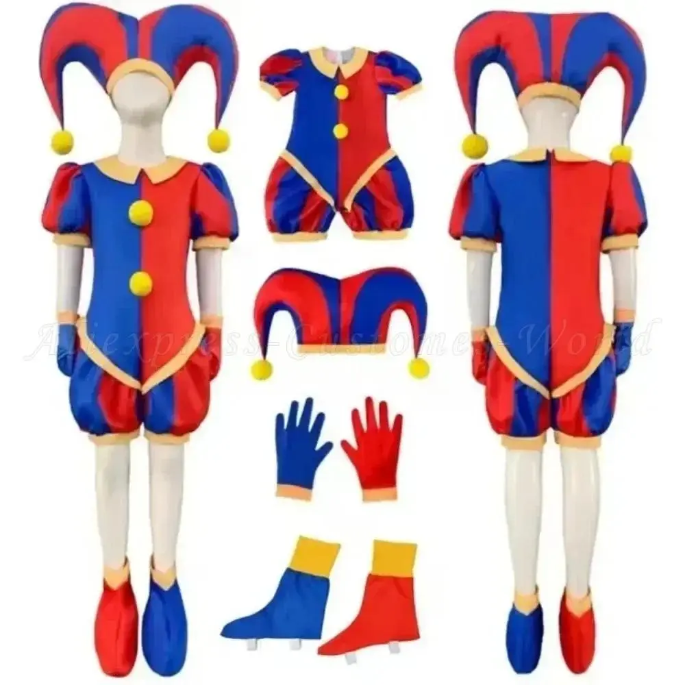 Circus Jumpsuit Theater Cartoon Pomni Digital Cosplay Hat Suits Clothing Kids Women Men Kids Costume Halloween Party Cos