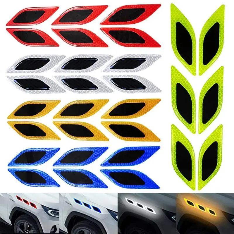6Pcs Car Reflective Bumper Strips 3D Carbon Fiber Night Safety Driving Tape Secure Reflector Stickers Car Exterior Accessories