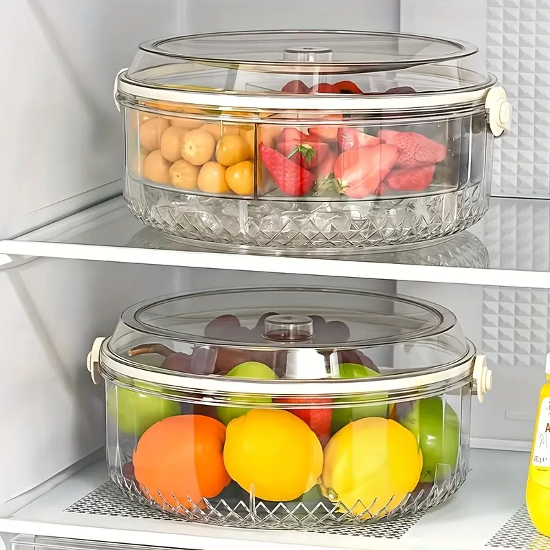 Transparent vegetable serving tray with lid and dipping section, Clear containers, for parties, outdoor picnics, catering fruit trays, refrigerator storage boxes, suitable for snacks, travel take-away food containers