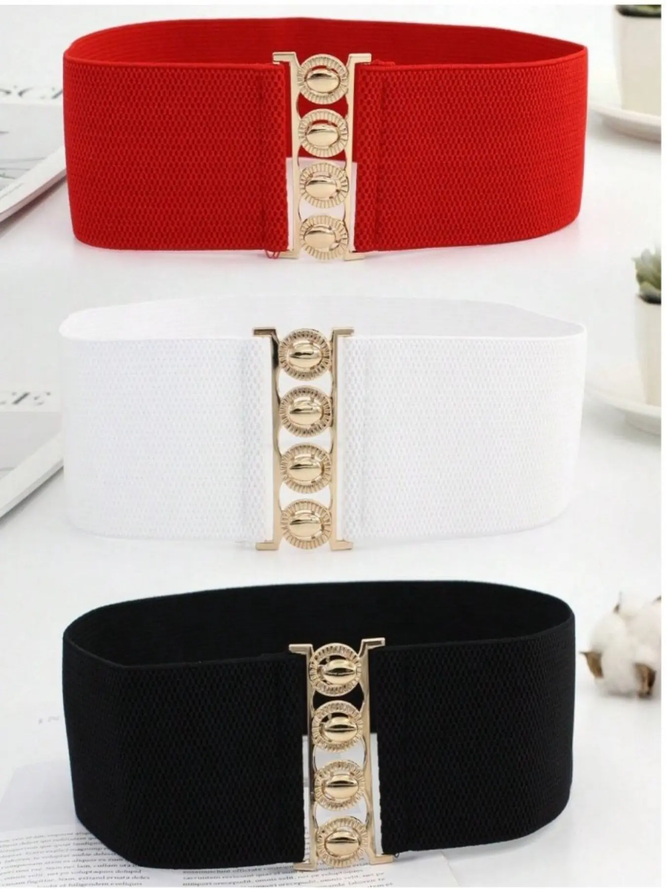 3pcs Women's Wide Elastic Waistbands, Vintage Stretch Dress Belt, Belts For Dresses, Buckle, All Seasons Casual Style