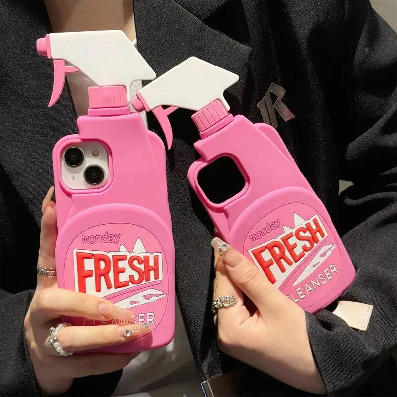 3D Cute Soft Silicone Phone Case with Stereo Cleaner, Shockproof Casing for iPhone 11/12/13/14/15/15 Pro/15 Pro Max/16/17/i17 Pro Max, Mobile Phone Protection Accessory
