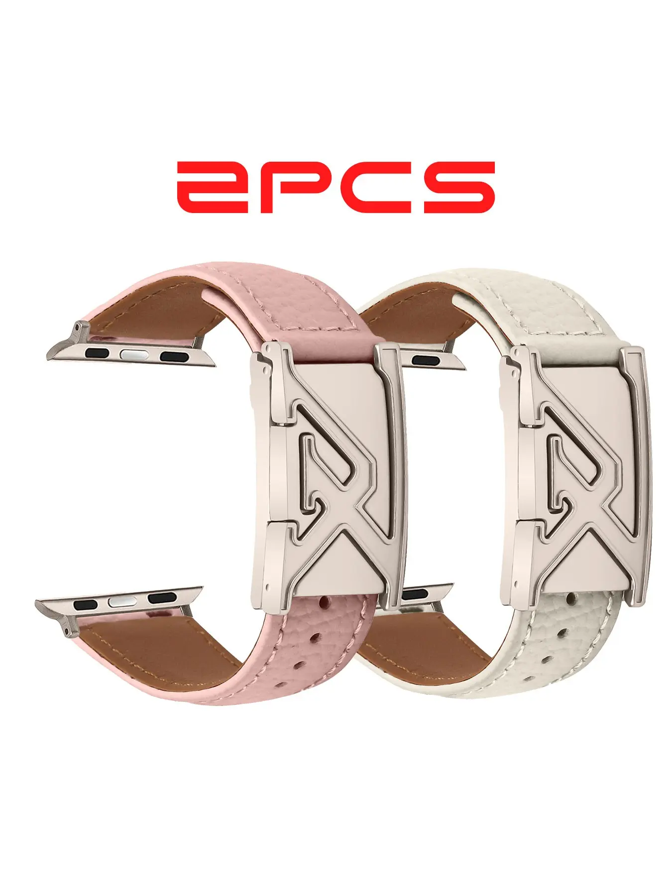 2 Pcs Fashionable Leather Watch Strap, Litchi-Pattern Texture, Silver Color Letter-Engraved Clasp, Elegant Accessory, Fashionable Watch Accessories for All Seasons