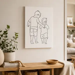 Brotherly Love Line Canvas Poster, Big & Little Brother Art Print, Versatile Wall Decor for Bedroom, Living Room, Cafe, Holiday Gifts - Christmas, Thanksgiving, New Year, Ramadan Decor, Easy Hanging