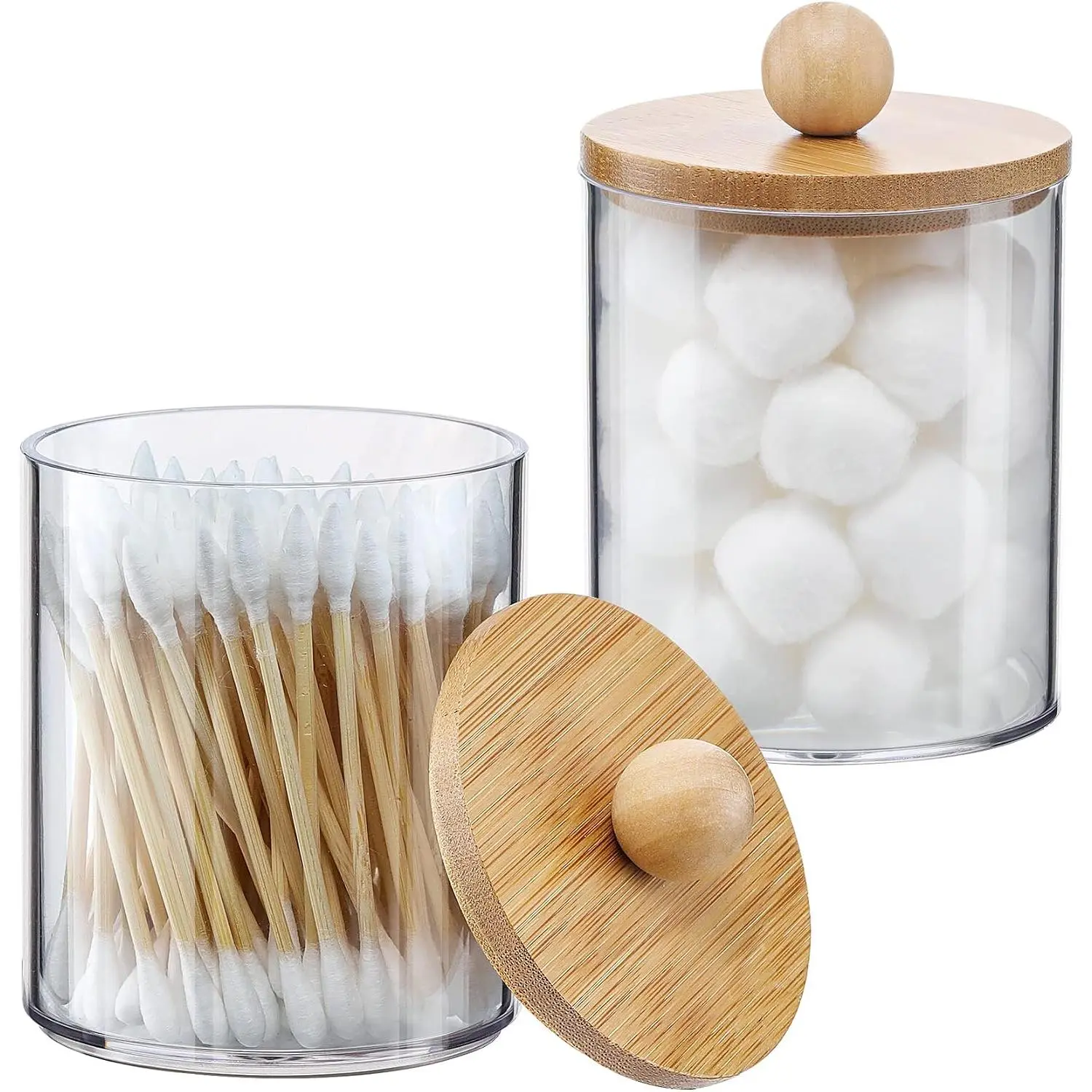 2 Pack Qtip Holder Dispenser with   - 10 oz Clear Plastic  Jar Containers for  Makeup Organizer Storage - Bathroom Accessories Set for  Swab, Ball, Pads, Floss