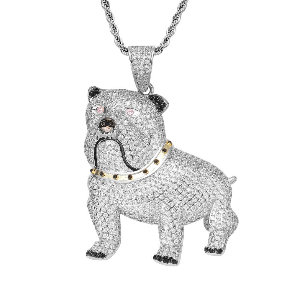 Bulldog Pendant Necklace for Men, Silver and Golden CZ Diamond Dog Chain Necklace, Animal Hip Hop Statement Pendant Jewelry, Streetwear Fashion Gift Accessory