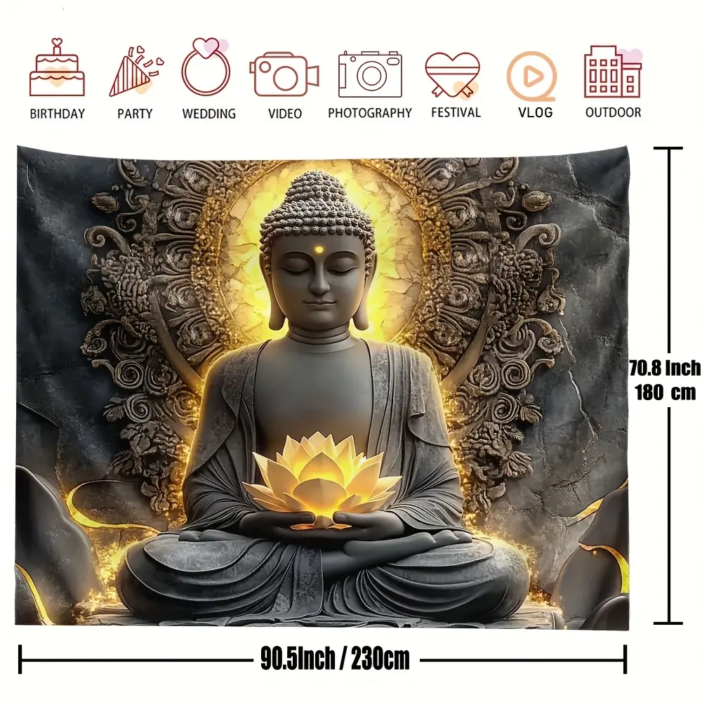 1pc Giant Buddha & for Lotus Flower Wall Tapestry - Large  Buddha Meditating Art Wall Hanging Suitable for Zen Room Decor, Meditation Space, Yoga Studio, Living Room, Bedroom, Party & Photo Backdrop - Easy Installation,