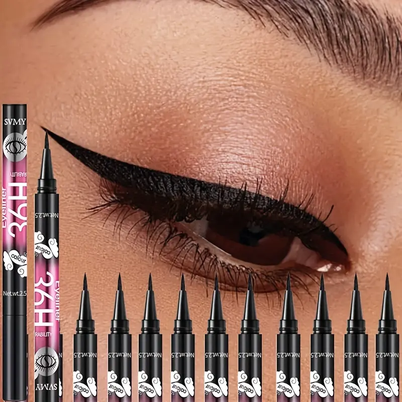 Set of 12 Liquid Eyeliners, Ultra-Fine Tip, Long-Lasting Waterproof Smudgeproof Makeup, Eye Makeup Products, Perfect for Beauty Enthusiasts & Beginners