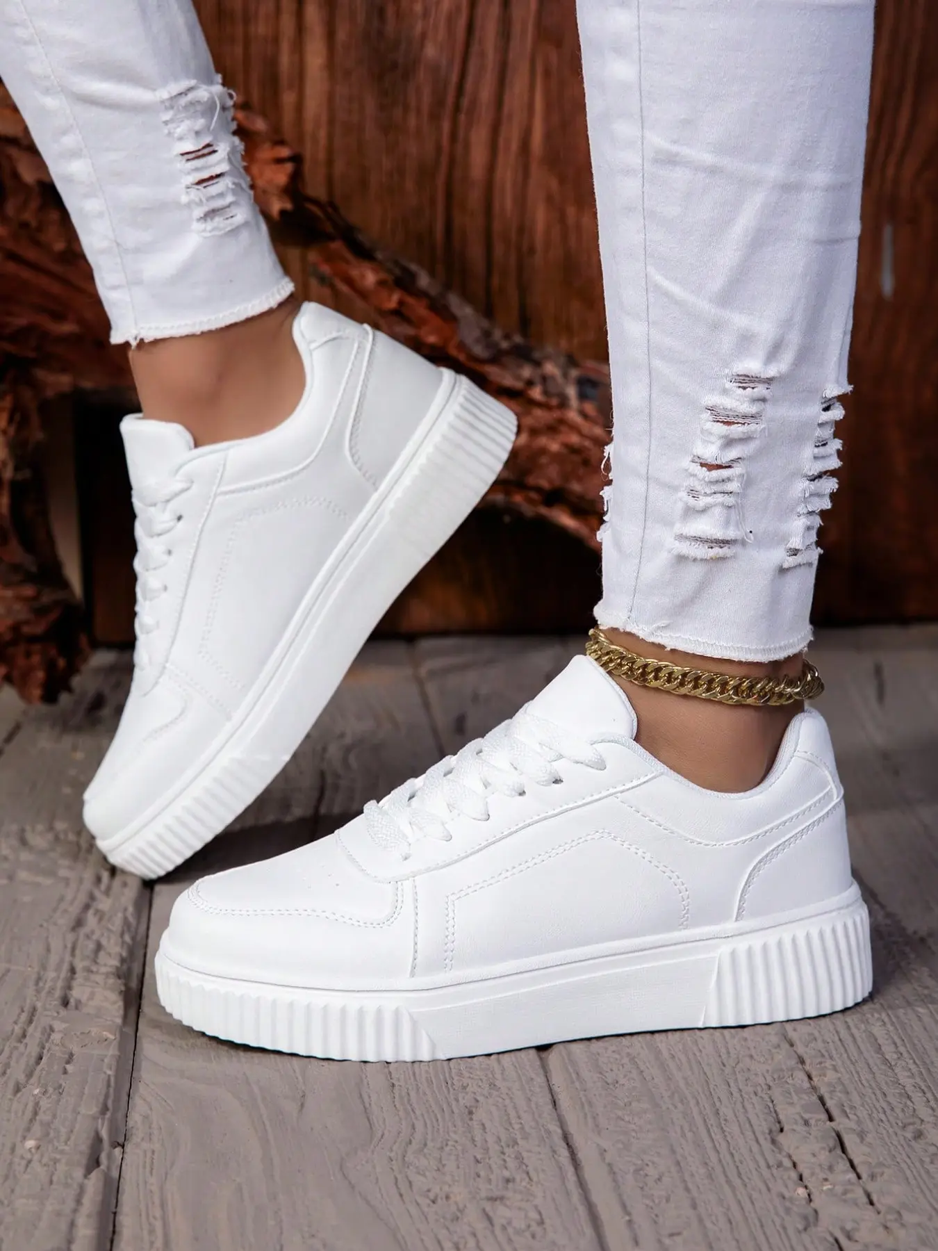 men All White Low Top Platform Sneakers, Lace Up Chunky Thick Sole White Skate Shoes, Elevator Height Increase Casual Walking Shoes, Minimalist All-Match Daily Streetwear Footwear, Platform Casual Trainers