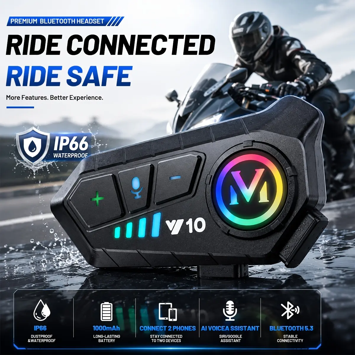 MOKATA Y10 Rechargeable Bluetooth Speaker for Motorcycle Helmets, Motorcycle Accessories, IPX6 Rated Waterproof Earphones with Hands-Free Calling & Music Control, Universal Compatibility