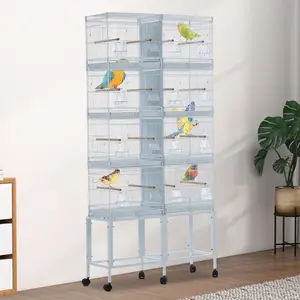 69''H Stackable Divided Bird Cage with 8 Removable Trays, Rolling Stand, 16 Feeders & Perches for Pet Birds