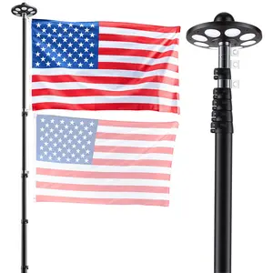 VEVOR Flag Pole, 20ft Heavy Duty Telescopic Flagpole Kit with 136 LED Solar Light for Outside House In Ground, Outdoor Aluminum Flagpole with 3x5 American Flag for Yard, Residential, Commercial, Blac