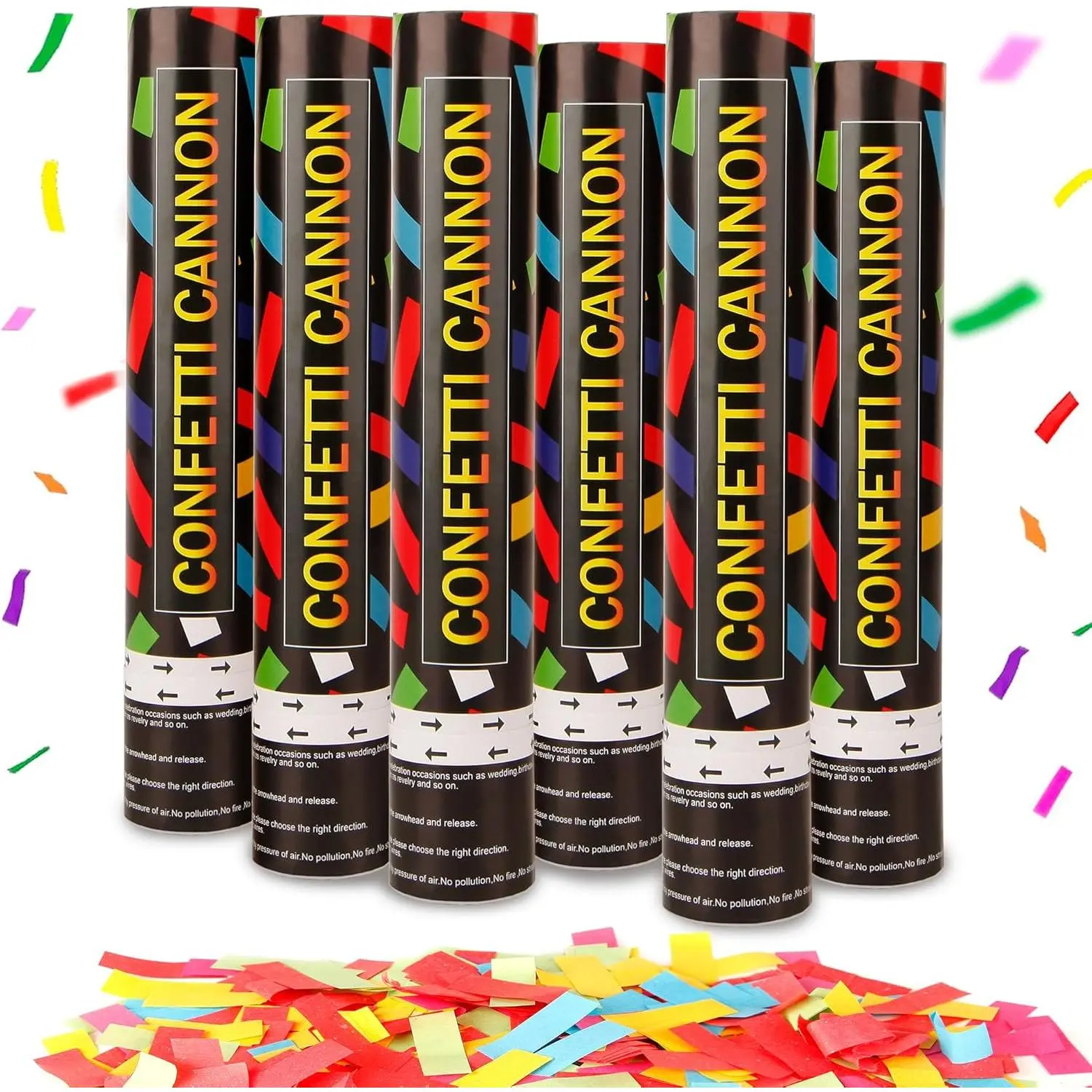 6 Pack 12 Inch Confetti Cannon Multicolor Confetti Popper  Shooter for Wedding Birthday Graduation Celebration, These Pack of 6 Confetti cannon with  Paper Launches 16 ft