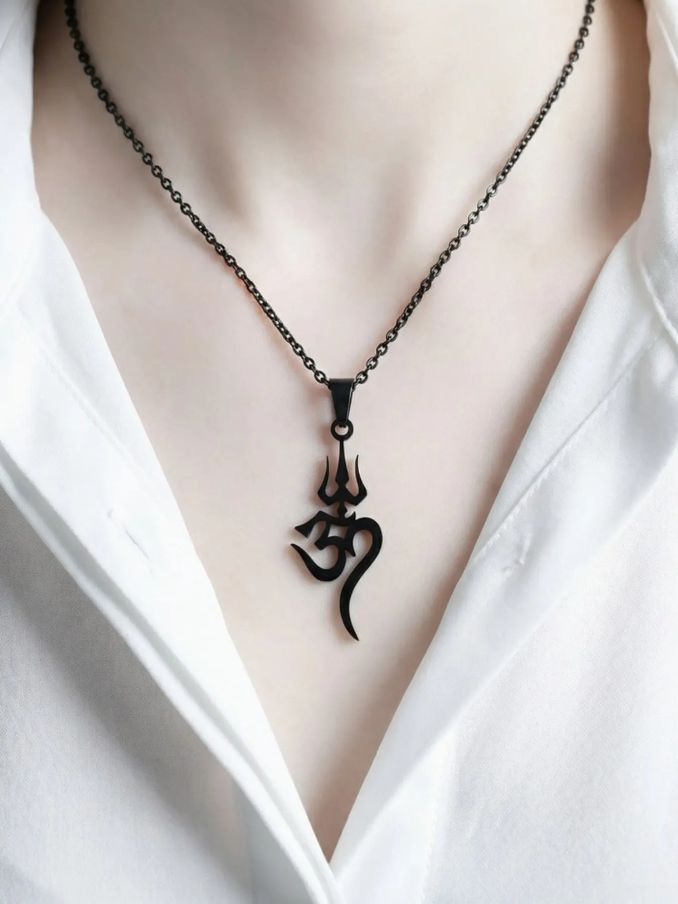 Stainless Steel Om Trishul Pendant Necklace, Hindu Shiva Symbol, Silver Color Spiritual Yoga Amulet Jewelry, Unisex Gift