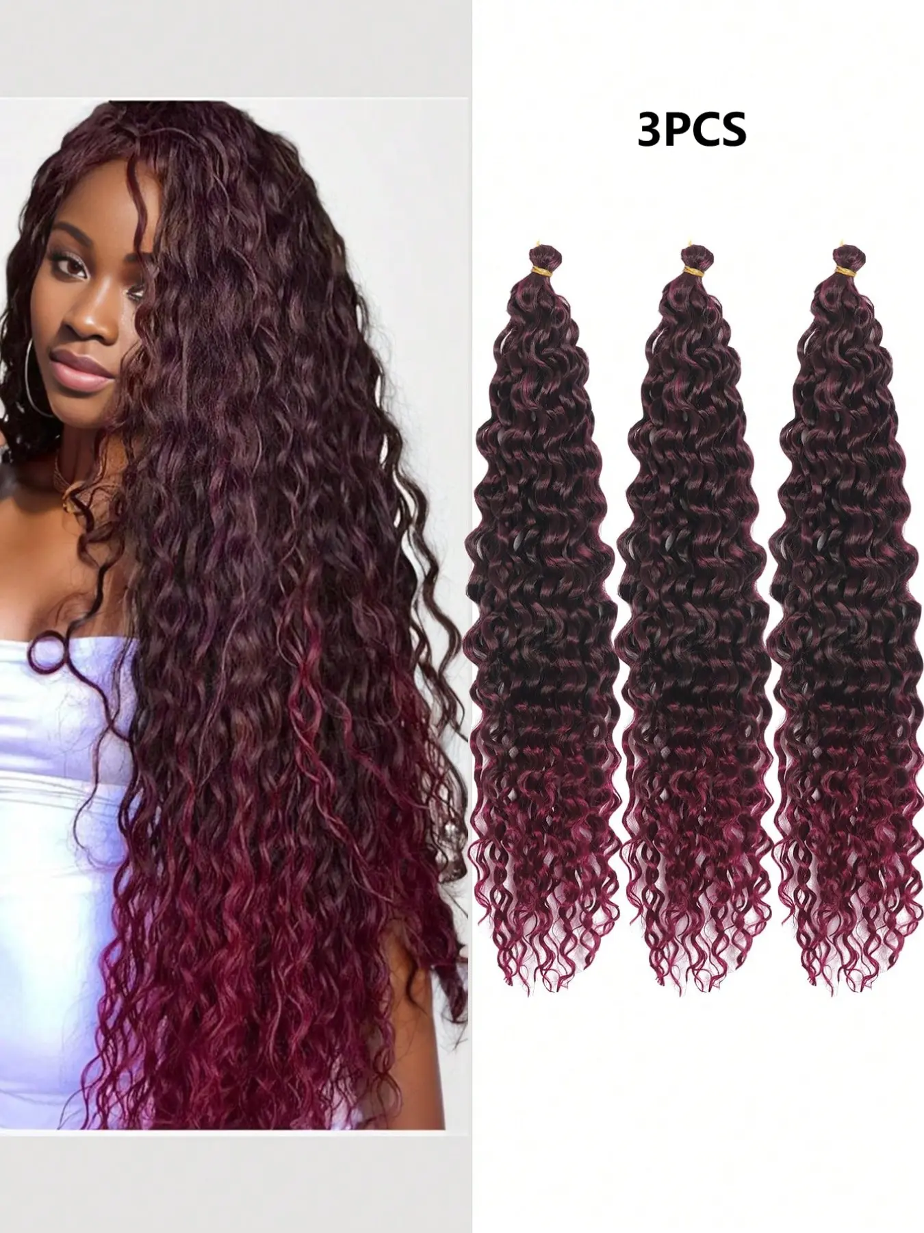 3 Packs Curly Crochet Hair Crochet hair Ombre Burgundy Color for Women 20/22/30 inch Deep Wave Braiding hair,Synthetic Bohemian Crochet Braid Water Wave Crochet hair Extensions For Woven Used Daily Party Cosplay Halloween And Christmas