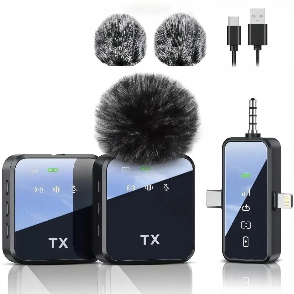 3 in 1 Microphone for iPhone/Android/Camera, 2-Pack Wireless Lavalier MicrophoneWireless Lavalier Microphone, 328ft Transmission, 18H Battery Life, Mini Microphone for Record Interview, Vlogs, YouTube, Tiktok Smartphone Audio