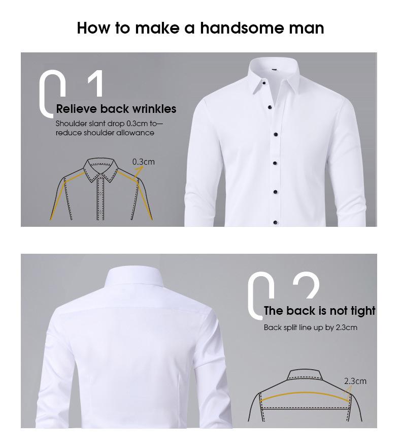 Four-way Stretch Men's Shirt Wrinkle-Free Anti-crease Simple Business Style Lightweight Dress Shirt for Menswear