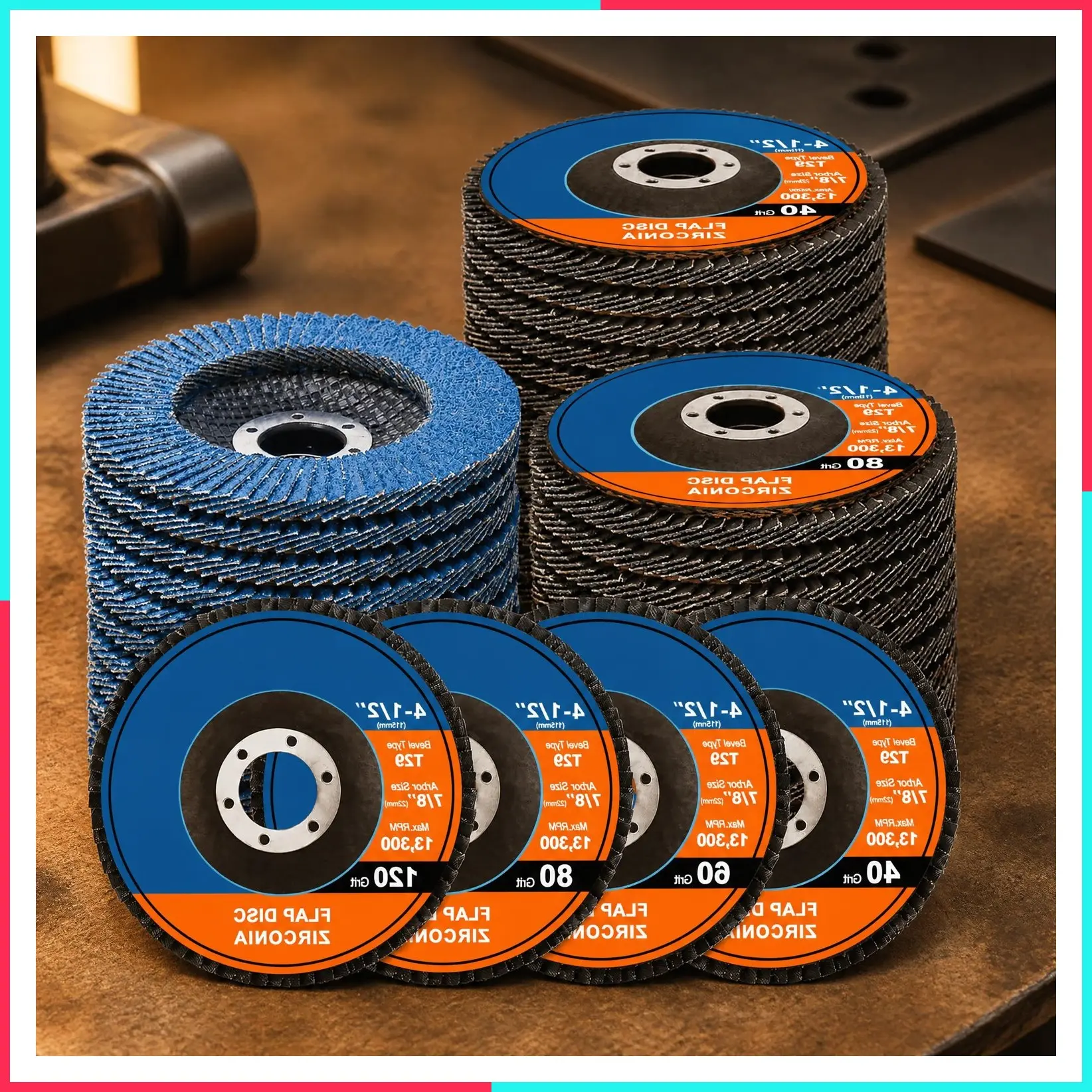 40 Pack 4-1/2 Inch Flap Discs for Angle Grinder - T29 Zirconia Abrasive Grinding Wheel Sanding Discs, 40/60/80/120 Grit, 7/8 Inch Arbor, for Metal, Wood & Stainless Steel Finishing