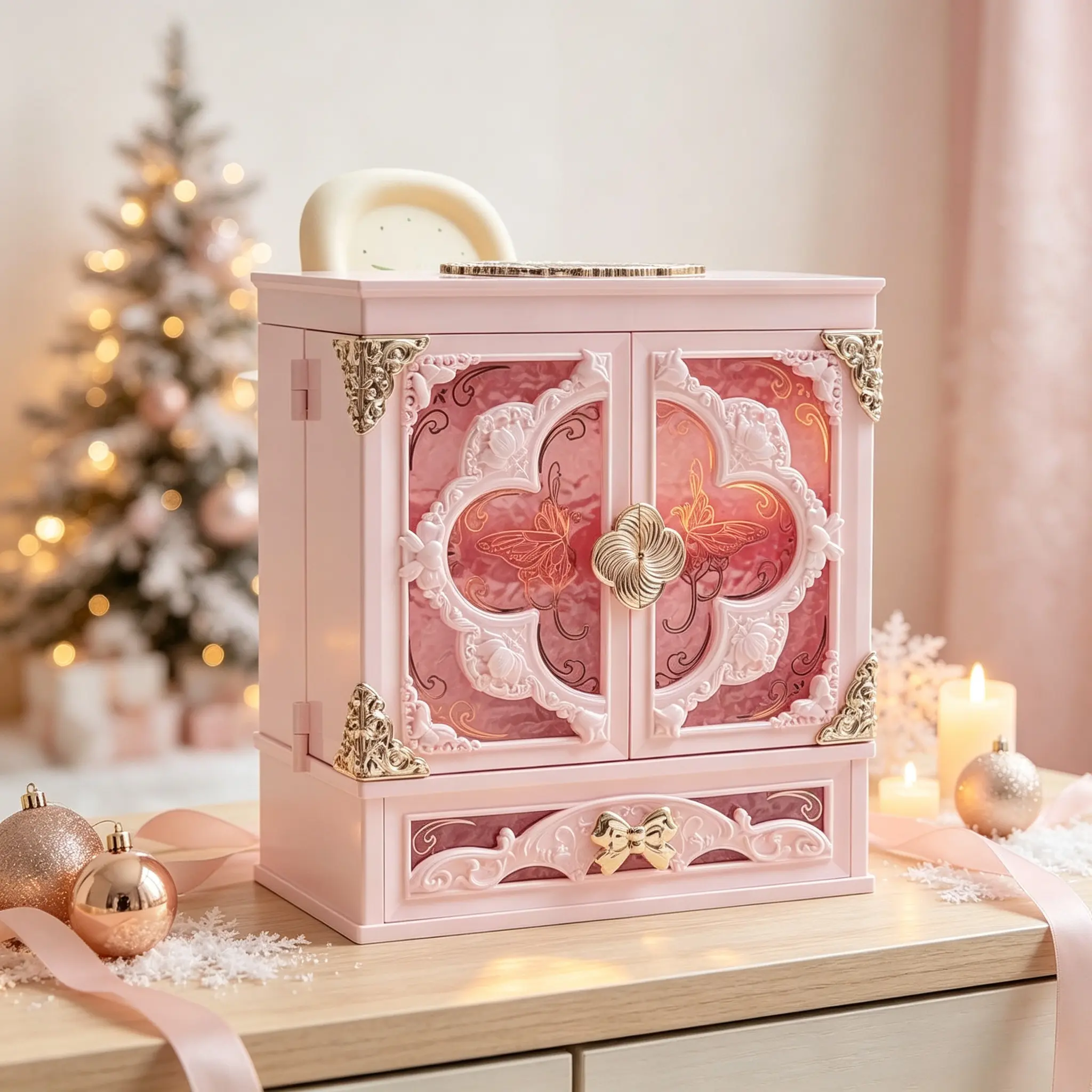 Deluxe embossed dual-use makeup & jewelry storage case with dust-proof double doors and separate drawers. Holds foundation, masks and accessories, vintage carved design as vibe practical Christmas gift for girls.