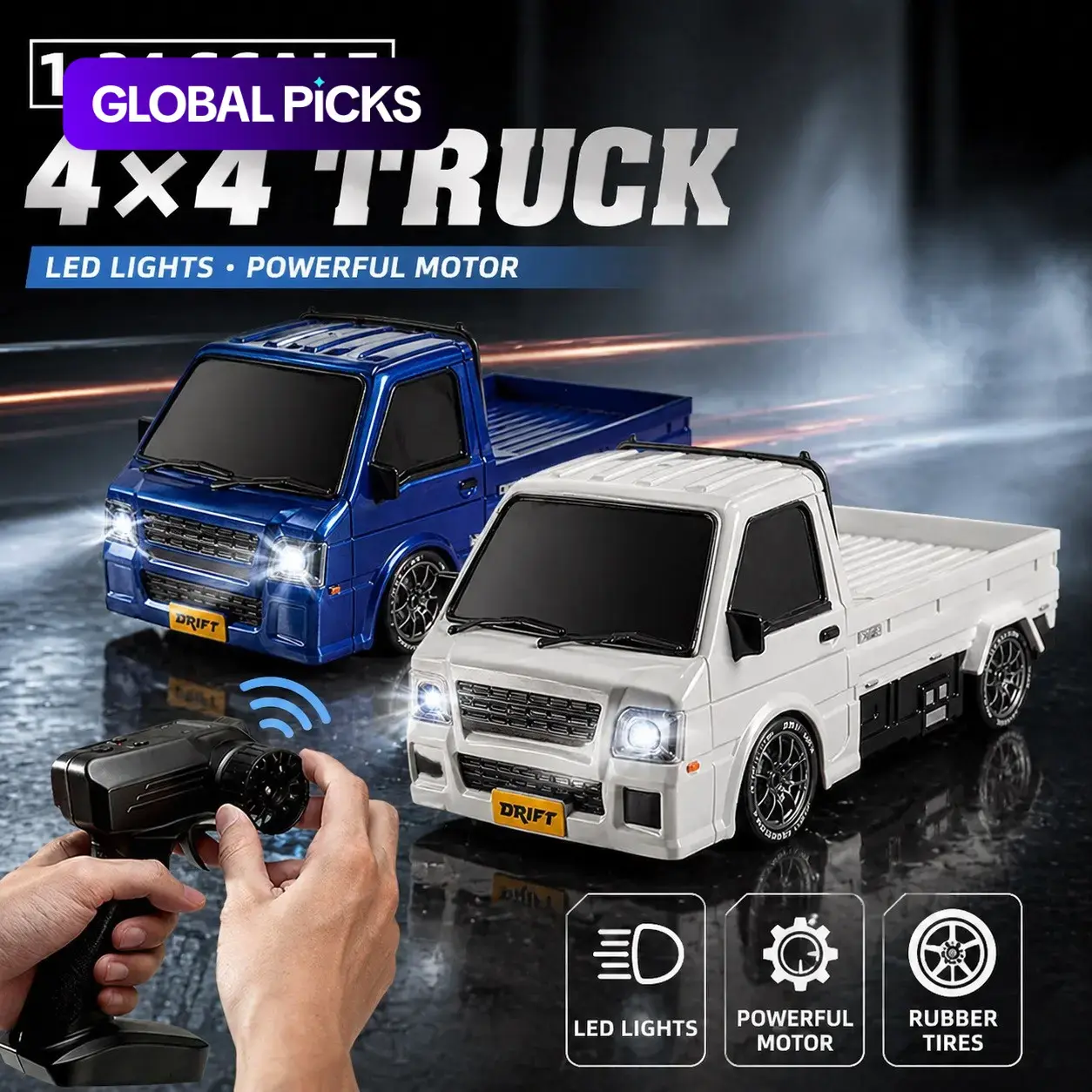 1:24 Four-Wheel Drive High-Speed Drift Remote Control Car, LED Lights, Extra Tires, Lightweight Design, Kids' Birthday Gift, Remote Control Trucks, RC Cars