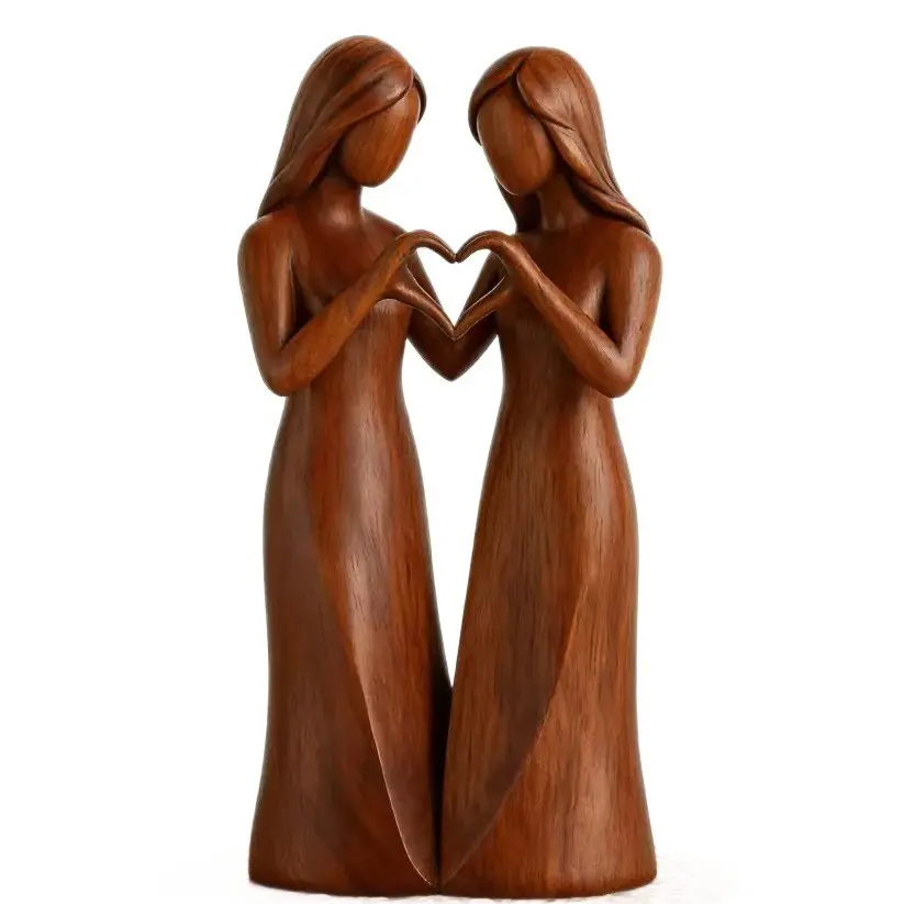 New Sisters Theme Sculpture Ornament, Vintage Wood Grain Resin Craft, Hand-Painted Decorative Piece, Indoor Bedroom Desk Decoration, Cute Resin Figurine