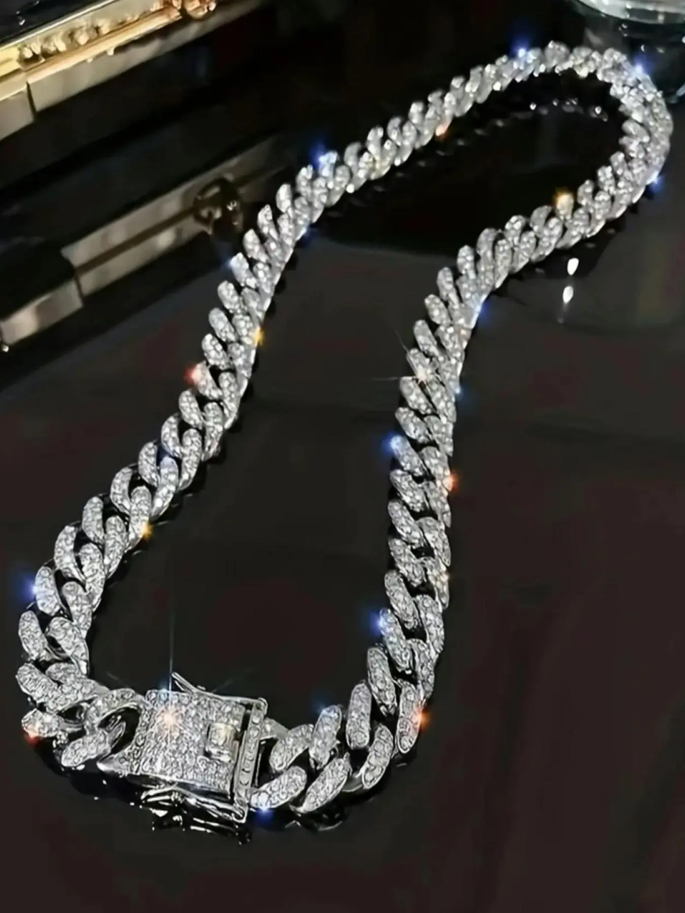 Rhinestone Decorated Cuban Link Necklace, Bling Necklace, Fashion Jewelry for Party, Daily Clothing Decor, Trendy All-match & Exquisite Jewelry for Birthday Gift