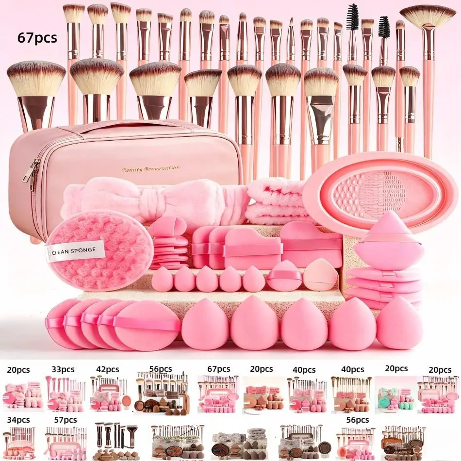 Makeup Brush Set with Sponge & Puff, Ultimate Beauty Tools Kit, Complete Cosmetic Brushes Collection for Flawless Application, Cosmetics Brushes Set