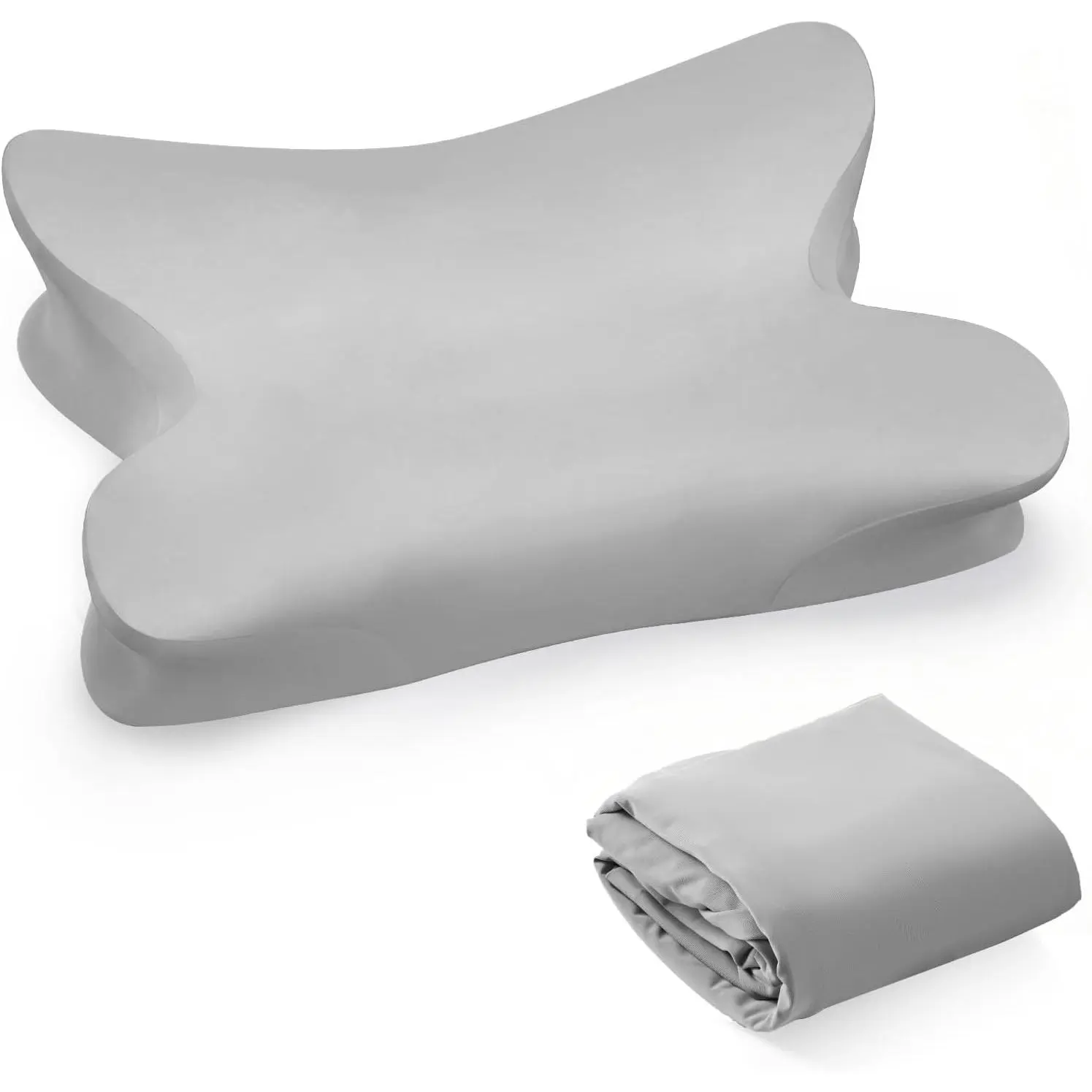 Gray Cooling Cervical Neck Pillowcase (Only 1-Piece Pillow Case) - Ergonomic, Contoured Fit, Zippered Seal, Breathable Home Bedroom Sleep Support Cover for Side & Back Sleepers