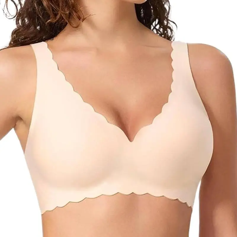 Women's Wireless Push Up Bra, Seamless Deep V Style in Comfortable Nylon Spandex for Everyday Matching Tops, Straps, Fit, Lady