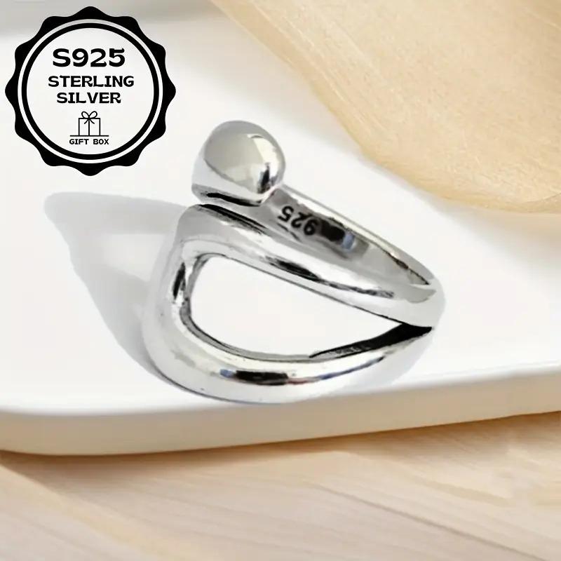 Vintage High-Polished Sterling Silver Ring |   Abstract Geometric Hollow Design |   Adjustable Statement Ring for Women, Chic Retro Jewelry for Daily Wear & Gifting.