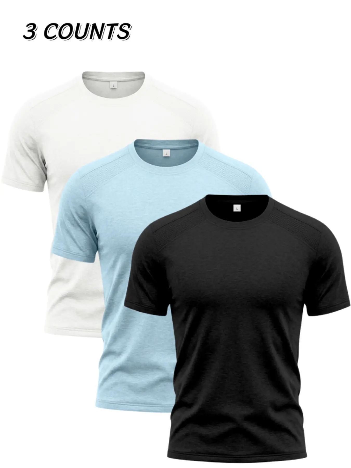 3 Pack Men's Raglan Crew Neck Athletic T-Shirts, Mesh Splicing Quick Dry Dry Fit Performance Breathable Short Sleeve Tees, Slim Fit Solid Color Muscle Workout Gym Casual Basic Summer Tops Multipack