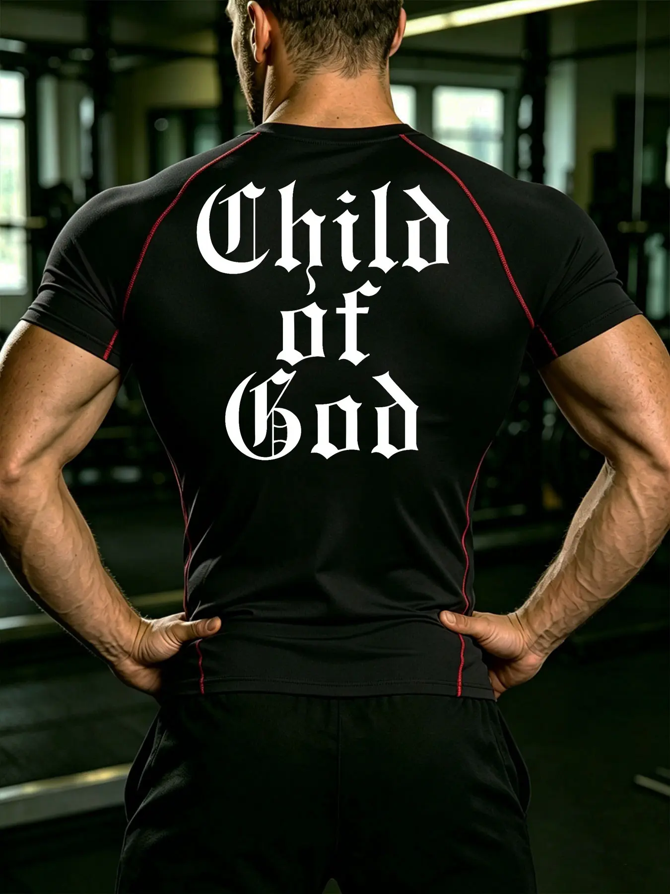 Men's Summer Child of God Print Gym Short Sleeve, Comfortable Breathable Compression Top, Breathable Sportswear Top, Ideal for Outdoor Sports, Daily Wear, Fitness Clothing