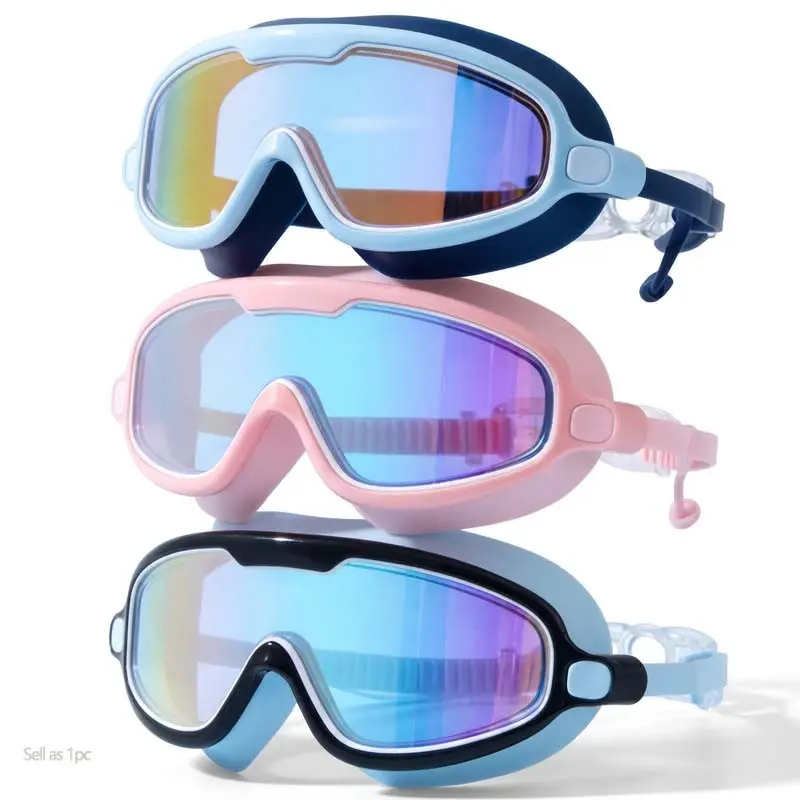 Adult swim goggles,Mirrored swim goggles,Swim Goggles with Waterproof Earplugs Clip for Adults, Anti-Fog Full-Coverage 180° Wide View Swim Goggles, Swim Glasses Swimming Accessories Bright Multicolor UV Lens, Fit Outdoorfun.#swimminggoggles