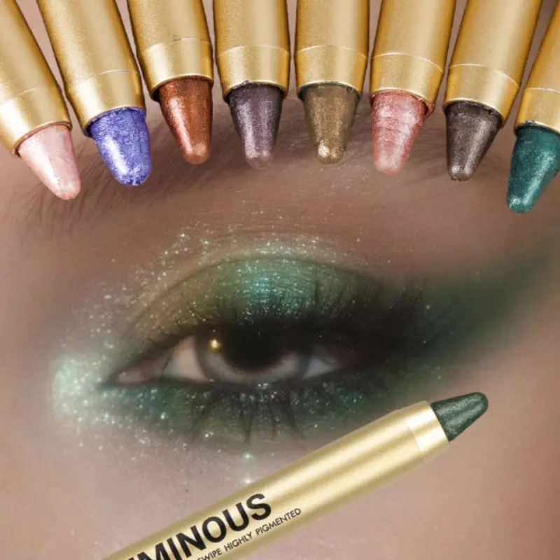 Eyeshadow Stick Double Head Waterproof Long Lasting Metallic Shimmer Glitter Beauty Highlighter Cream Pen with Brush for Eyes Cosmetic Product Eye Makeup Product Enhance Eye Makeup