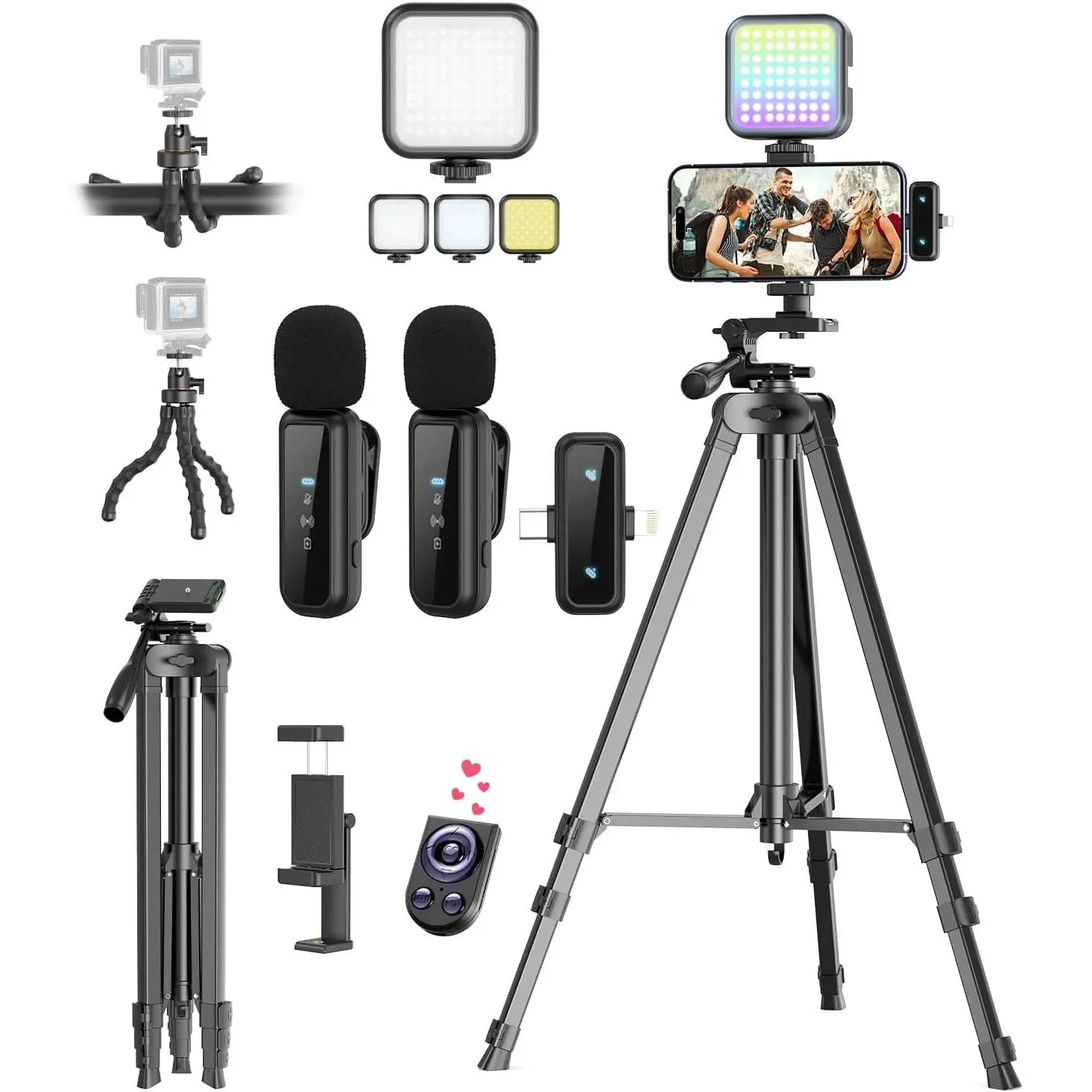 Vlogging Kit for /Android, YouTube Starter Kit with  Microphone/Camera Tripod/Flexible Tripod/RGB Fill Light, Content Creator Essentials Kits for  Vlog Video Recording