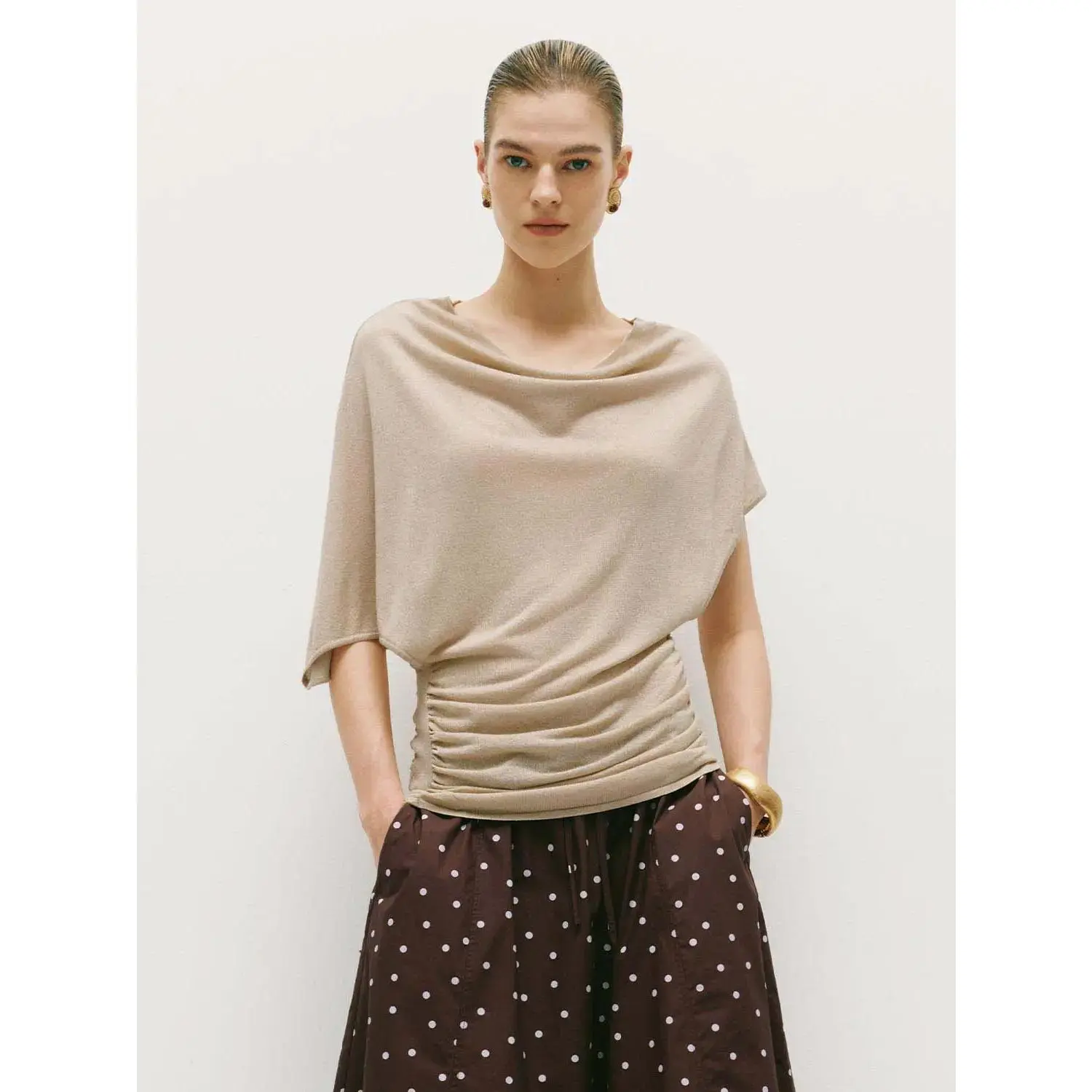 URBAN REVIVO Knit Texture With Metallised Fibre Sheen T-Shirt