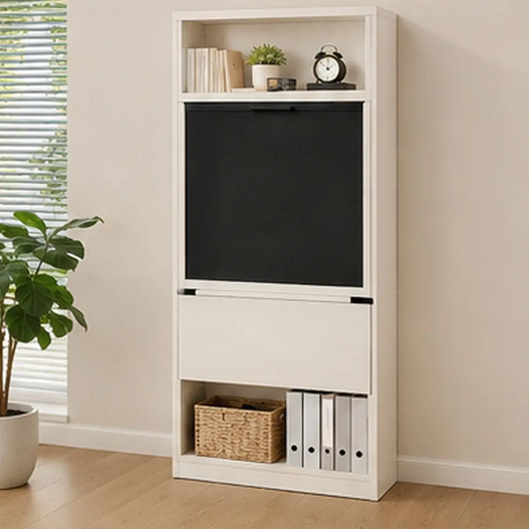 ARCH Foldable Wall-Mount Convertible Writing Desk - Modern Office Furniture, Tall Cabinet with Built-In Blackboard, Adjustable Shelf, Fold-Out Worktop, WFH Setup, Space-Saving Murphy Table, Ancient White Wood, 20.1"W x 38.6"D x 60"H, Assembly Required