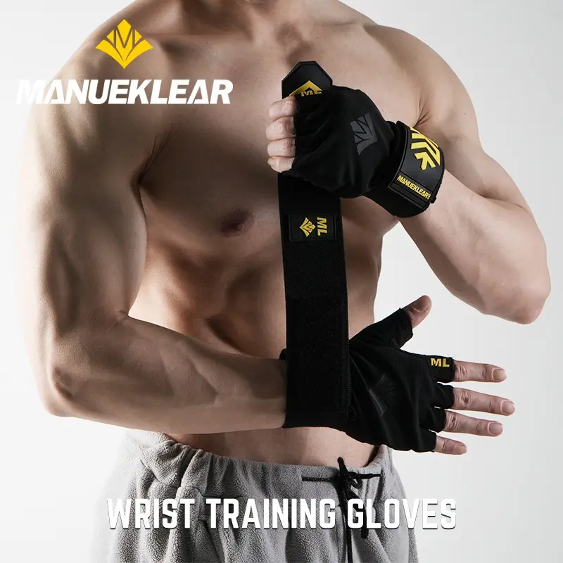 Manueklear Wrist Support Training Gloves, Workout Gloves, Non-Slip Palm, Breathable Elastic Fabric, Sweat-Absorbent, Adjustable Velcro Strap, S/m/l/xl
