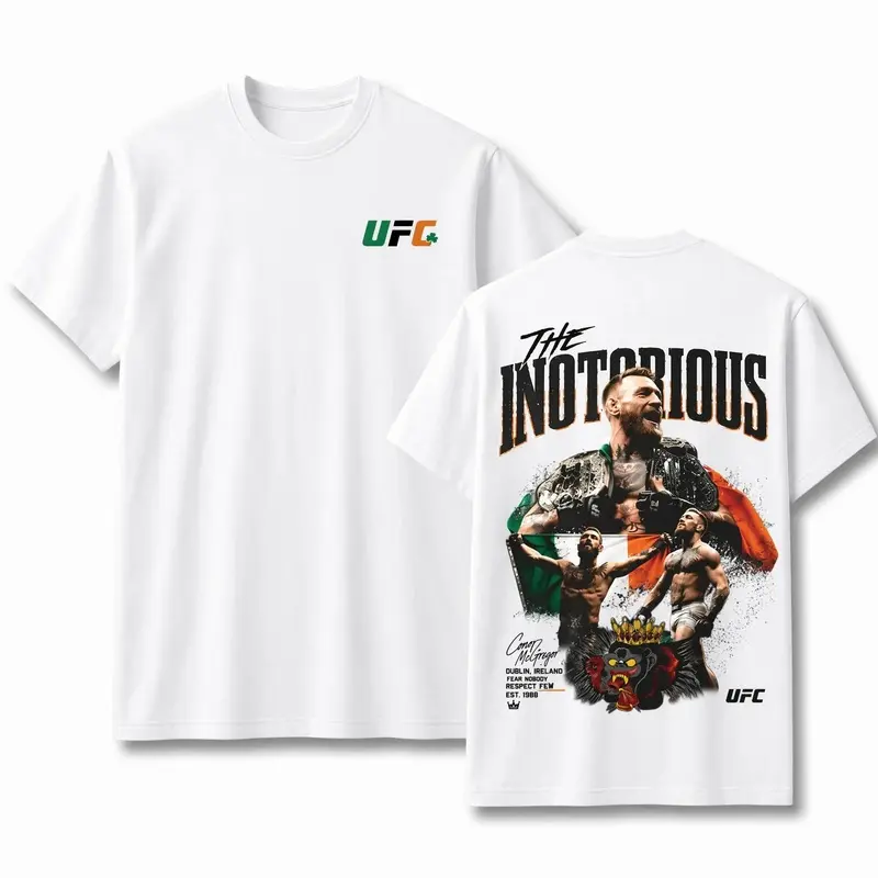 Men's UFC 329 Black Conor McGregor T-Shirt, The Notorious UFC Graphic Tee, UFC MMA Shirt, Gift for Fighters, Sports Apparel