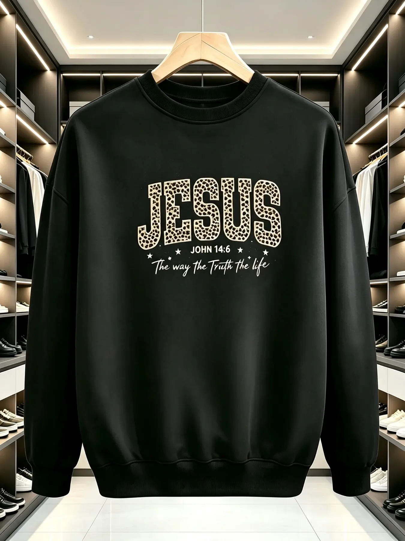 Unisex Plus Size Sweatshirt, 2xl-6xl Loose Fit, Fall Winter Casual Long Sleeve, Bible Quotes Leopard Print, Graphic Pattern
