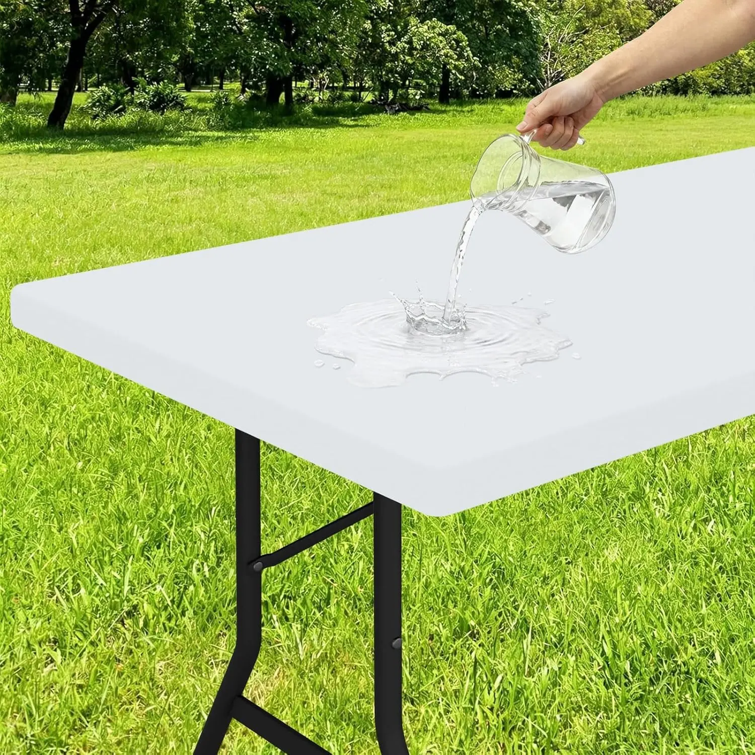 Rectangle Tablecloth, Elastic Fitted Flannel Backed Vinyl Tablecloths for 6ft Folding Tables, Waterproof Wipeable Table Covers for Indoor, Outdoor, Picnic and Camping (White, 30"x72")
