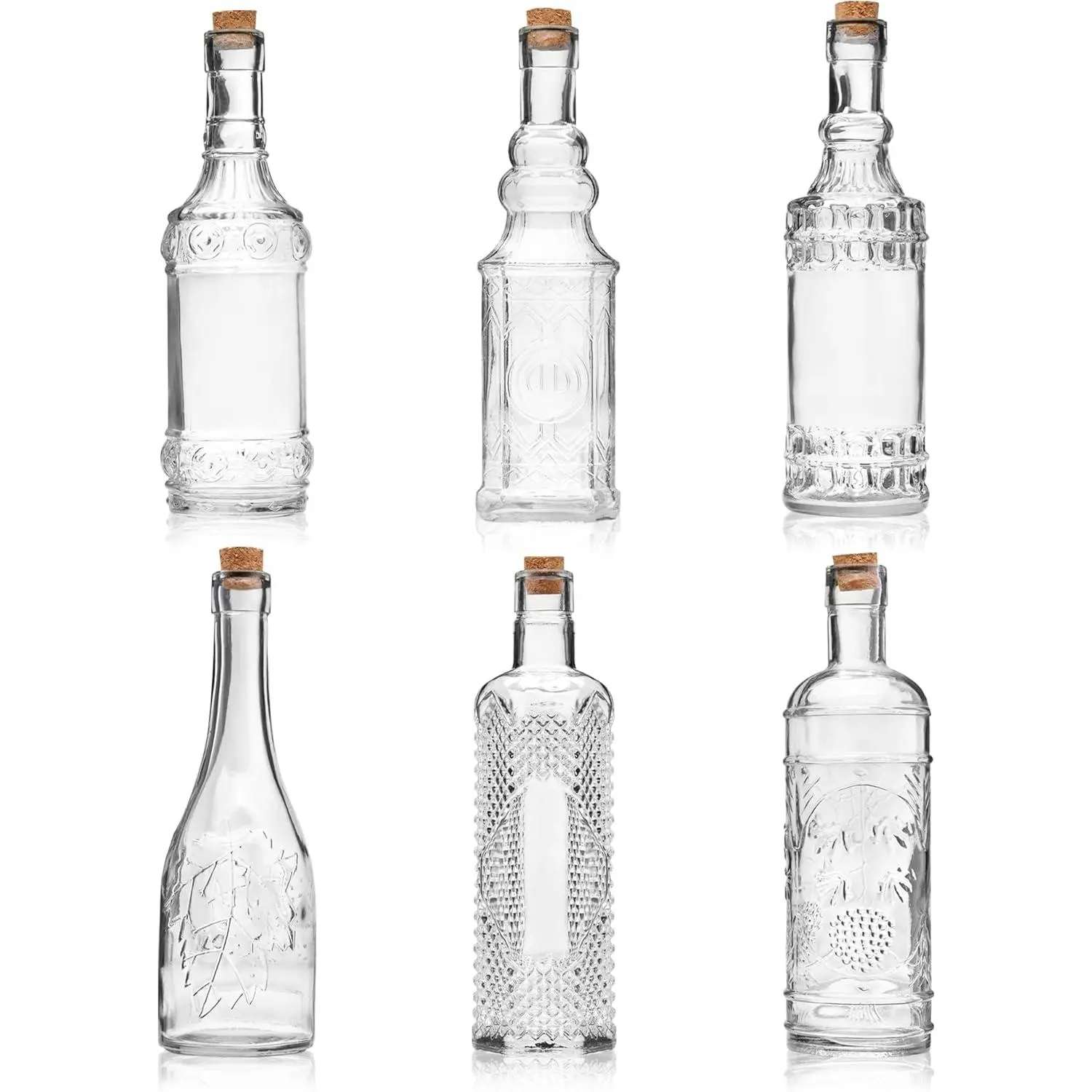 Assorted Clear Glass Bottles with Corks, 6 Pack, 2.5in X 9in, 16oz