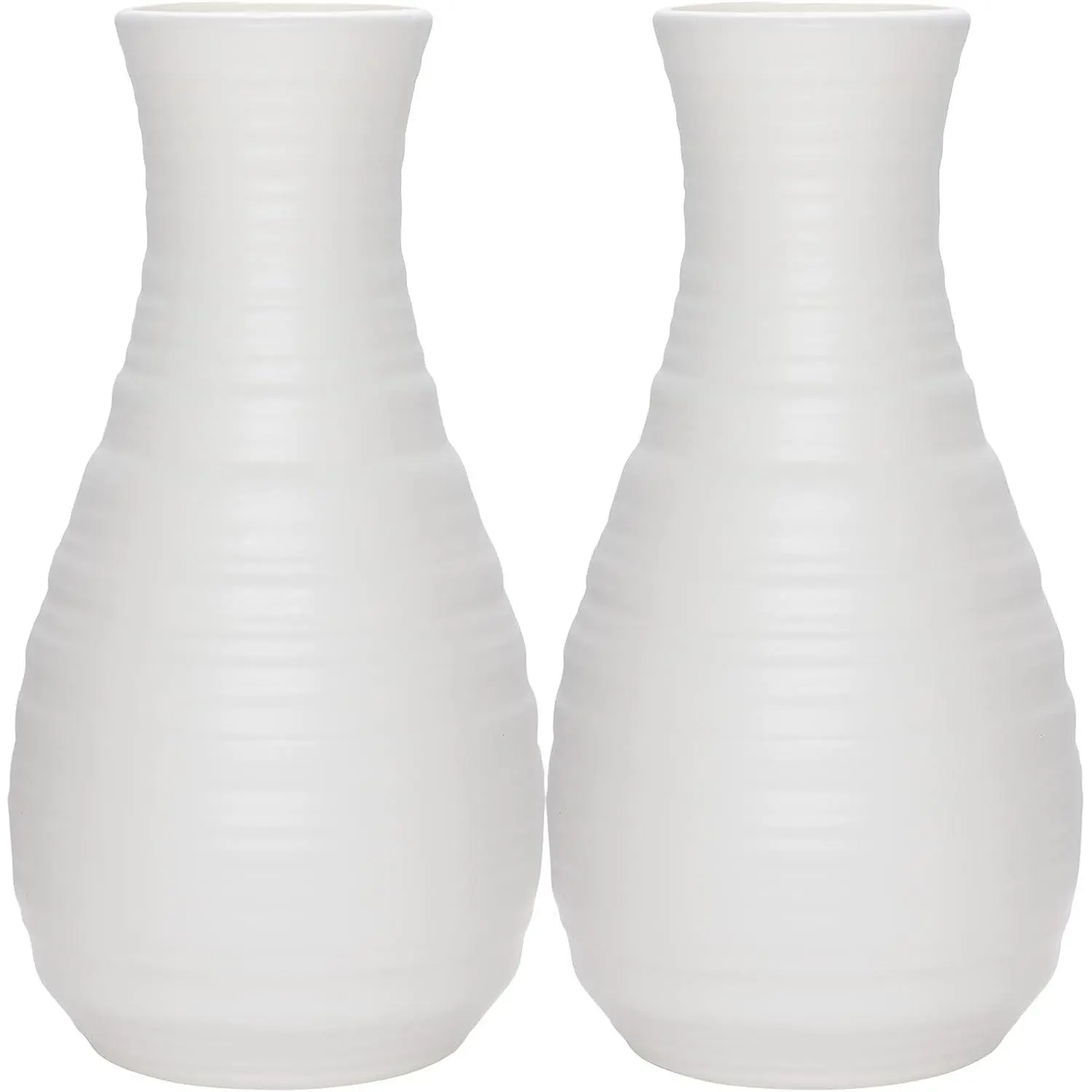 2 Pack Composite Plastic Flower Vases, Unbreakable Ceramic Look Vases for Centerpieces, Home Decor, and Bouquet Arrangements, WhiteGift