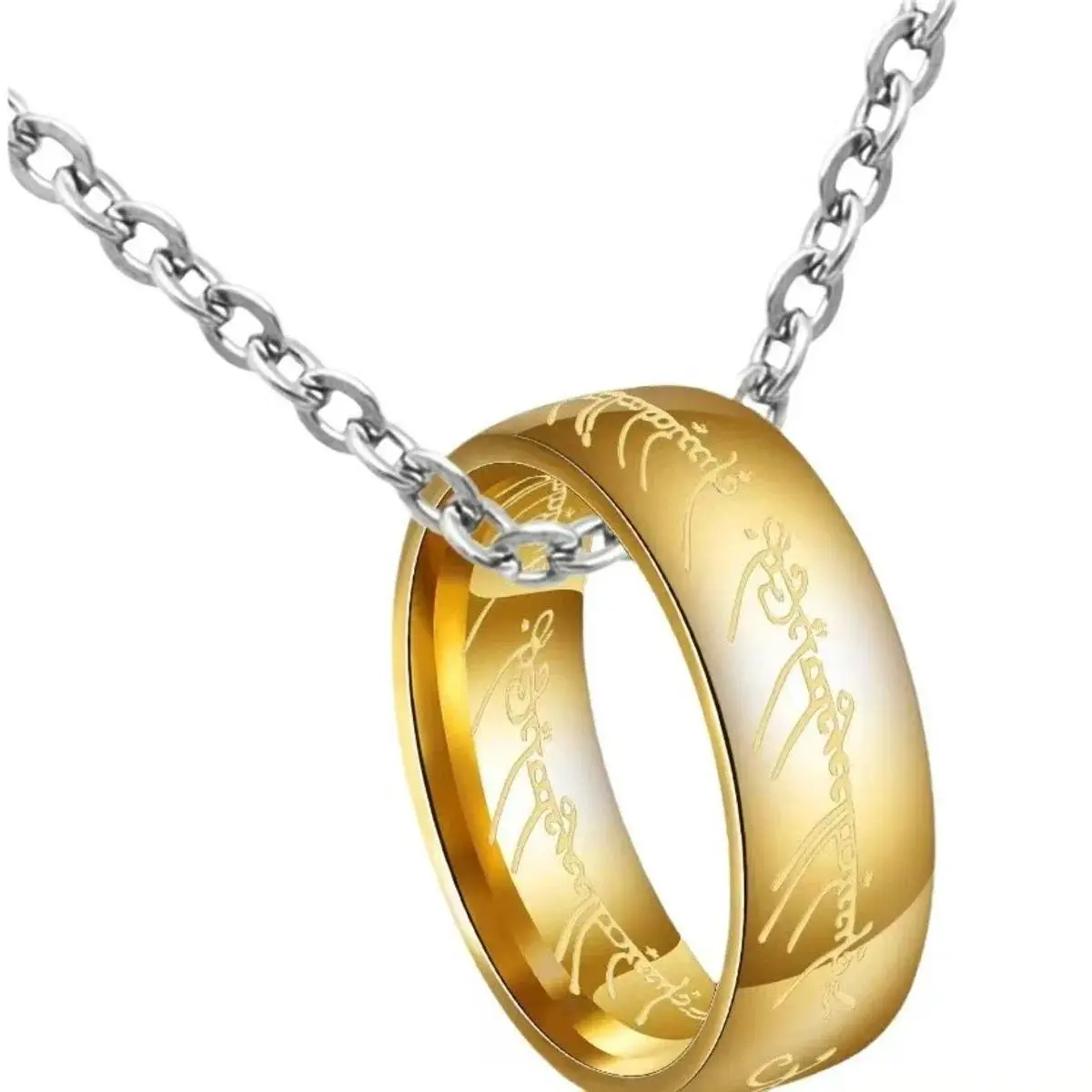 Engraved Gold Plated Stainless Steel The Ring Pendant Necklace One pc Ring Necklace for Men Women Girls Teens