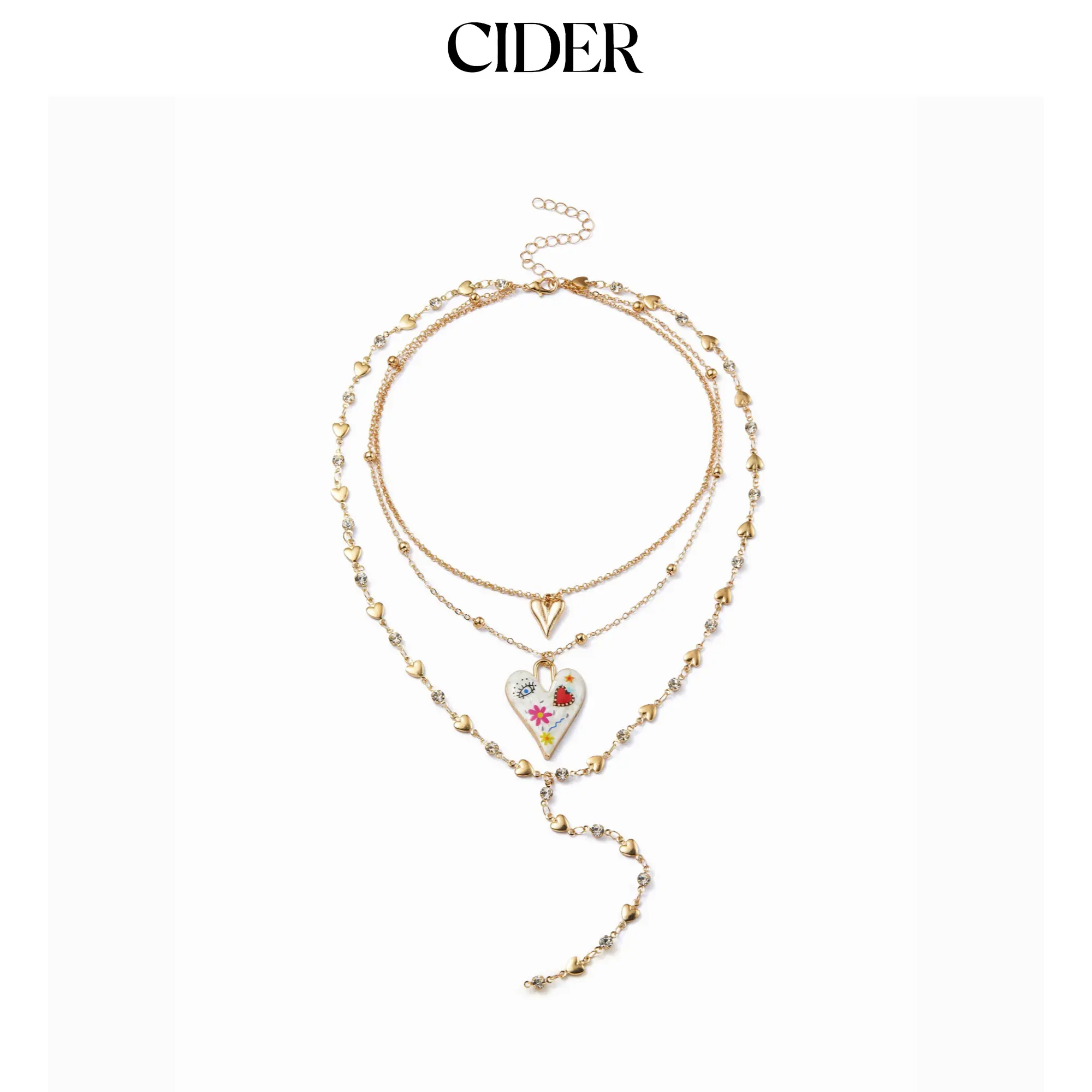 Cider RHINESTONE DECOR HEART PENDANT LAYERED NECKLACE