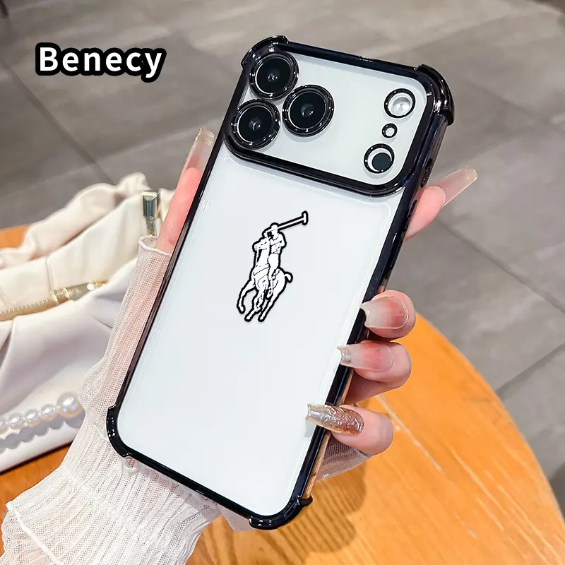 Polo Player Silhouette Pattern Phone Case Suitable for iPhone 17 Pro Max 16 15 Plus Air 14 13 12 11 E Four Corner Air Cushion Anti Drop Transparent Full Coverage Cover