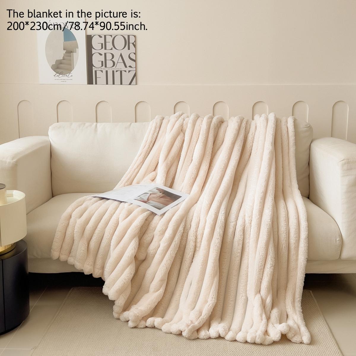 Solid Color Stripe Design Plush Blanket, Soft Fluffy Blanket, 1/2 Counts Soft Comfortable Throw, Warm Napping Blanket for Home Office Travel Bedroom